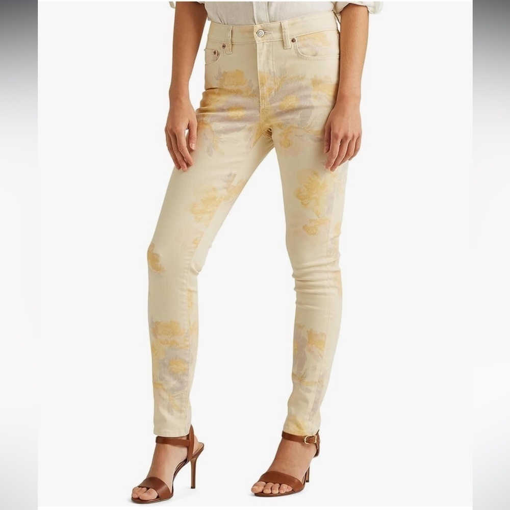Lauren Ralph Lauren Black Label Womens High Rise Skinny Ankle Pastel Floral Jean